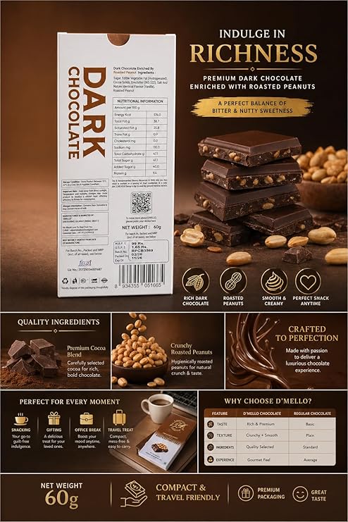 D'Melto Roasted Peanut Dark Chocolate